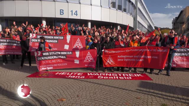 Warnstreik bei JENOPTIK: Im Gewerbegebiet Göschwitz wurde heute die Arbeit niedergelegt 