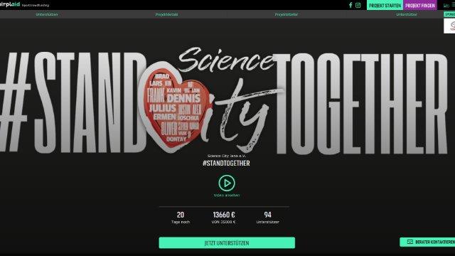 Science-City-Crowdfunding #StandTogether startet vielversprechend