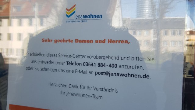 Servicecenter der jenawohnen GmbH ab heute geschlossen  