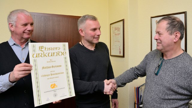 Ehrenurkunde zum 45. Betriebsjubiläum 