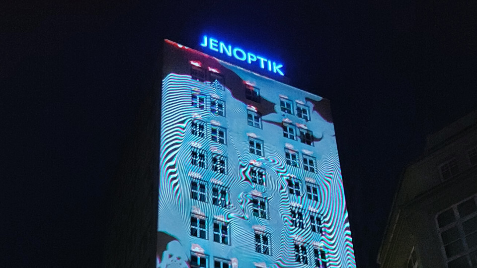 Lichtprojektion am Ernst-Abbe-Hochhaus 