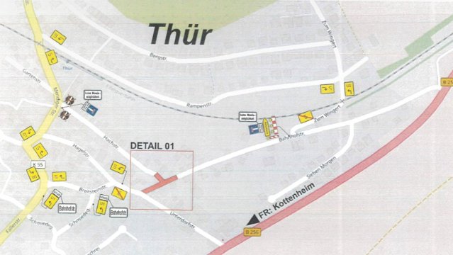 Vollsperrung Bahnhofstraße/Ecke Hochstraße in Thür