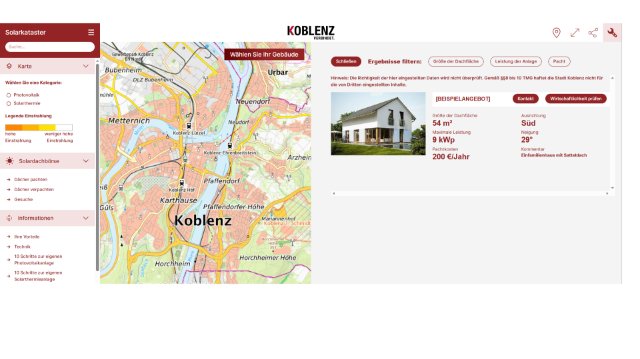 Neue Funktion im Solardachkataster Koblenz ab sofort verfügbar