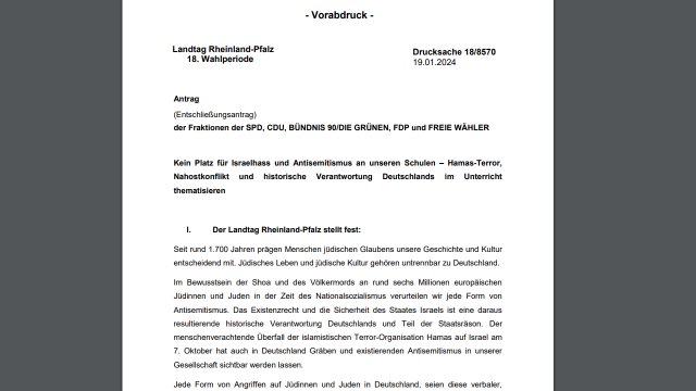 Fraktionsübergreifender Antrag gegen Israelhass und Antisemitismus